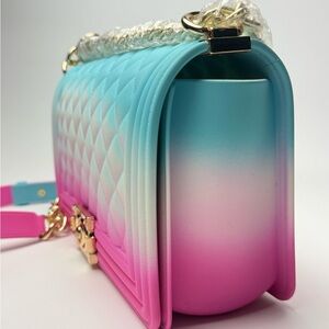 Rainbow Quilted Jelly Crossbody Bag Gold Chain Colorful Statement Purse